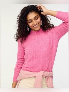 J Crew cable knit mock neck sweater in extra soft yarn